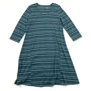 Garnet Hill Seamed Trapeze Dress Green Stripe